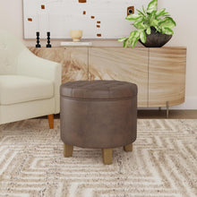 Load image into Gallery viewer, Elegant 19" Round Faux Leather Ottoman with Storage - Perfect for Living Rooms
