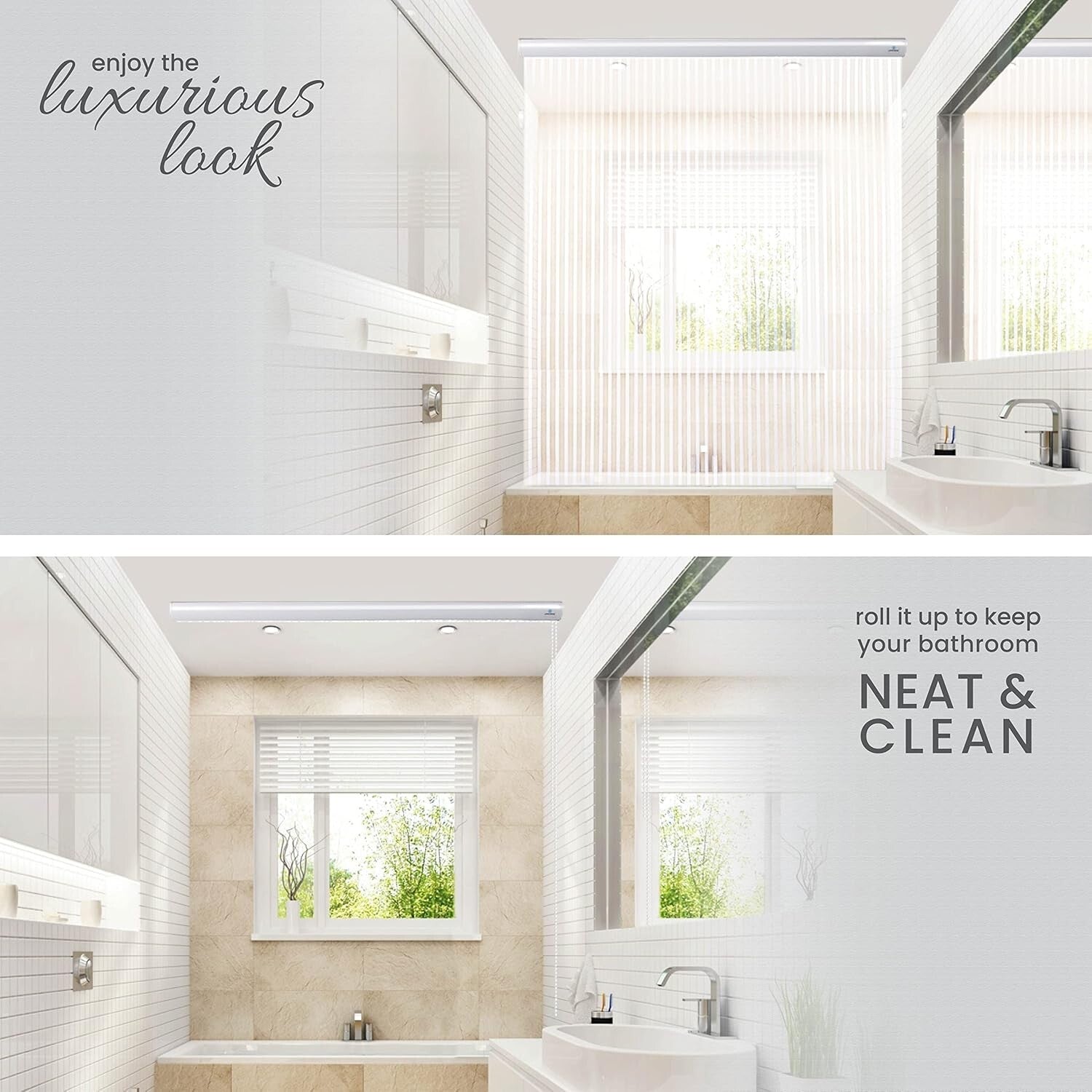 Elegant Waterproof PEVA Roll-Up Shower Curtain - Hookless & Heavy-Duty 56"x95"