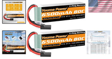 Load image into Gallery viewer, Premium 14.8V 6500mAh 80C Lipo 4S Battery Pair with TR Plug for Drones &amp; RC Toys