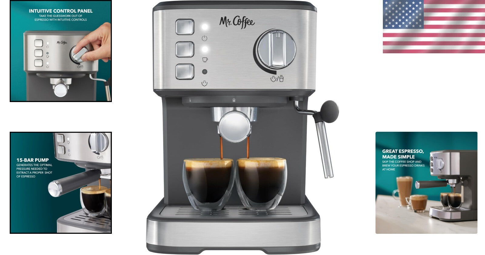 15-Bar Automatic Espresso Machine with Intuitive Controls & Easy Cleanup