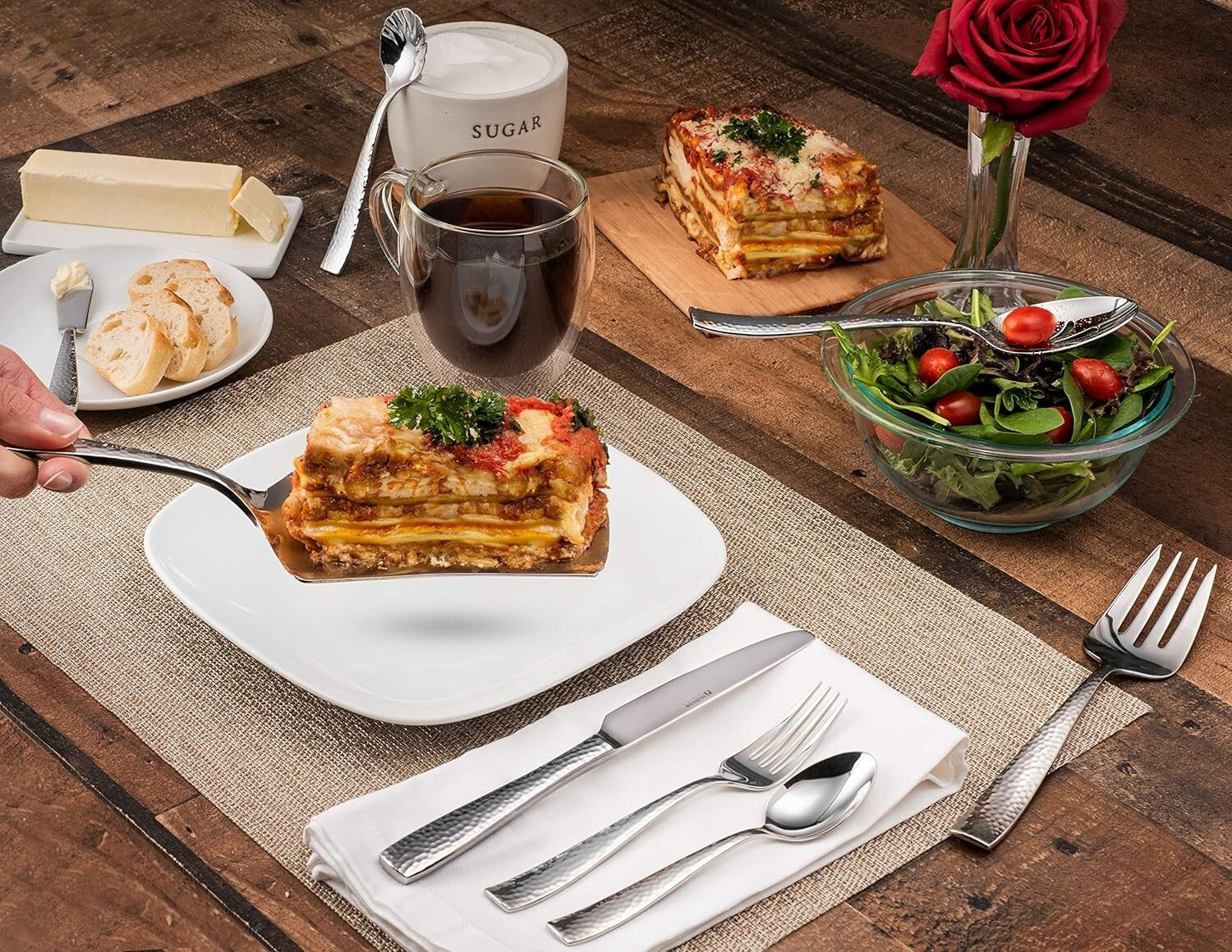 Service for 8 Hammered Flatware Set, Rust-Proof and Stain-Resistant – 40 Pieces