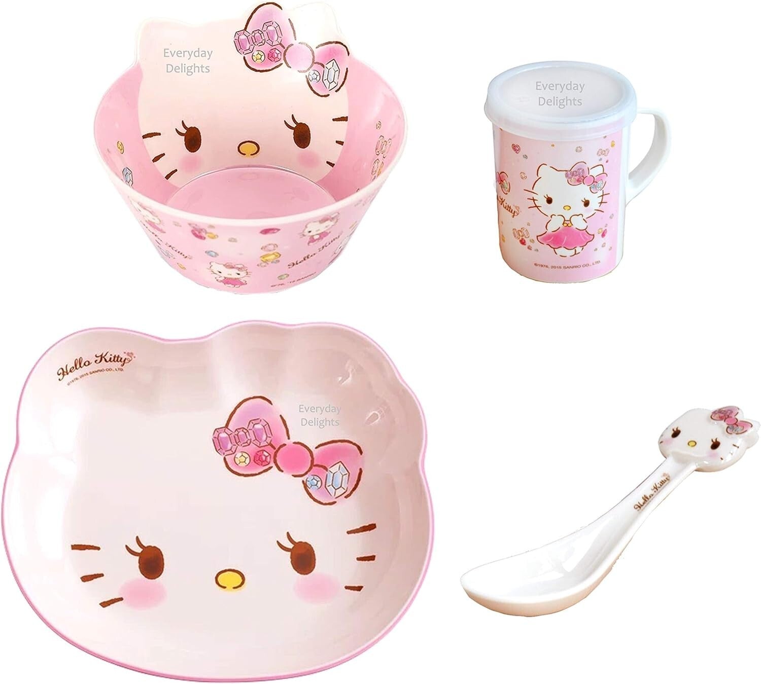Durable Pink Hello Kitty Dinnerware Set – Bowl, Plate, Cup & Spoon for Kids