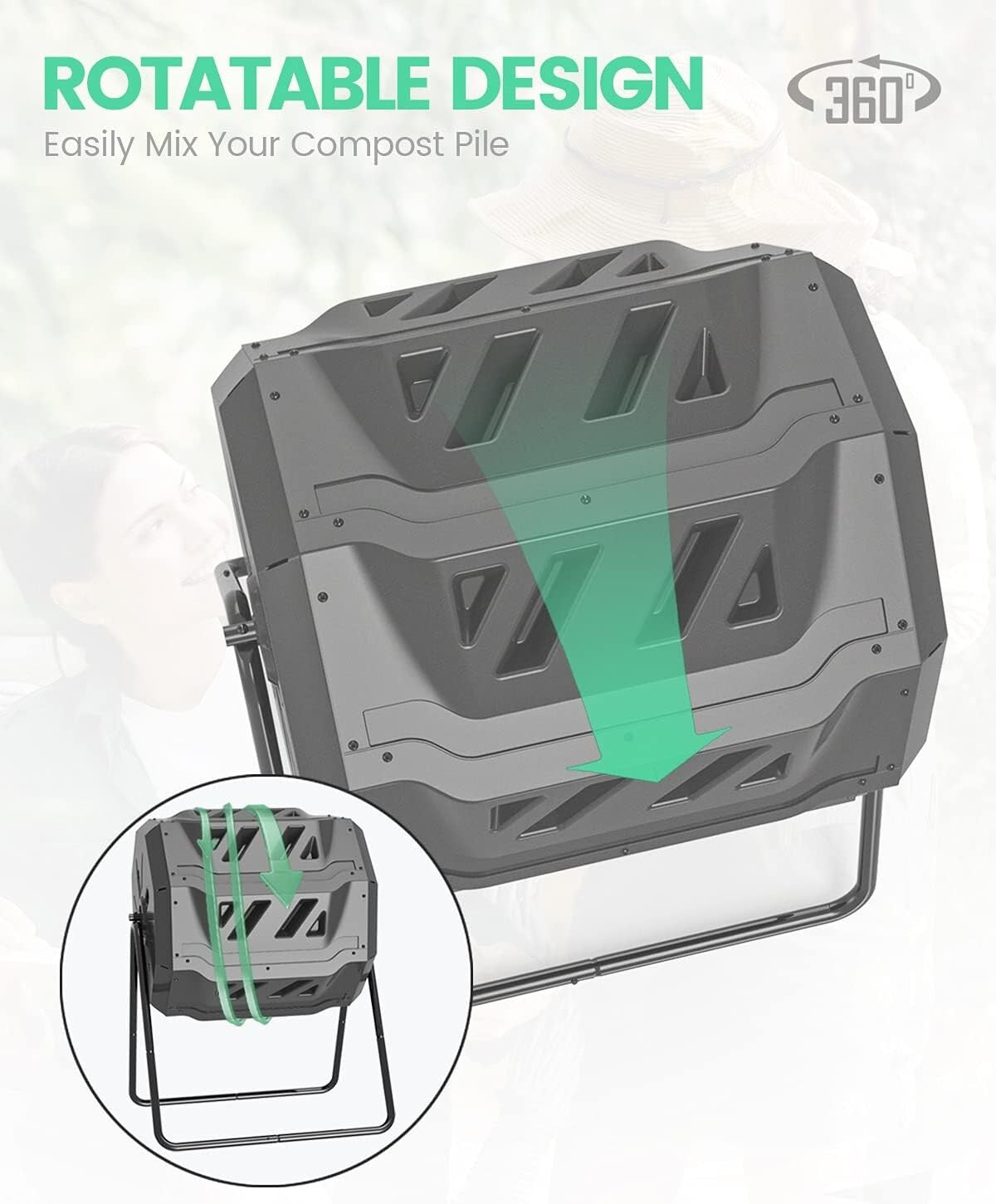 Advanced Dual Chamber Composter - 43 Gallon Tumbler with Convenient Access