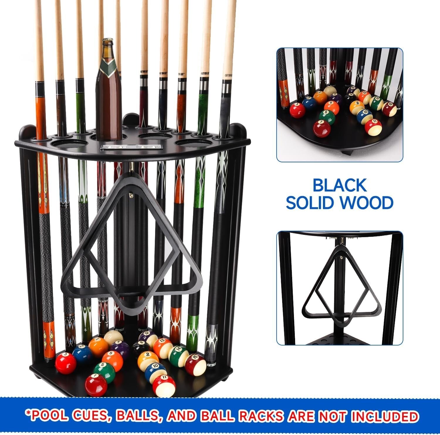 Elegant Black Wood Corner Billiard Stand with Cup Holders and Easy Installation