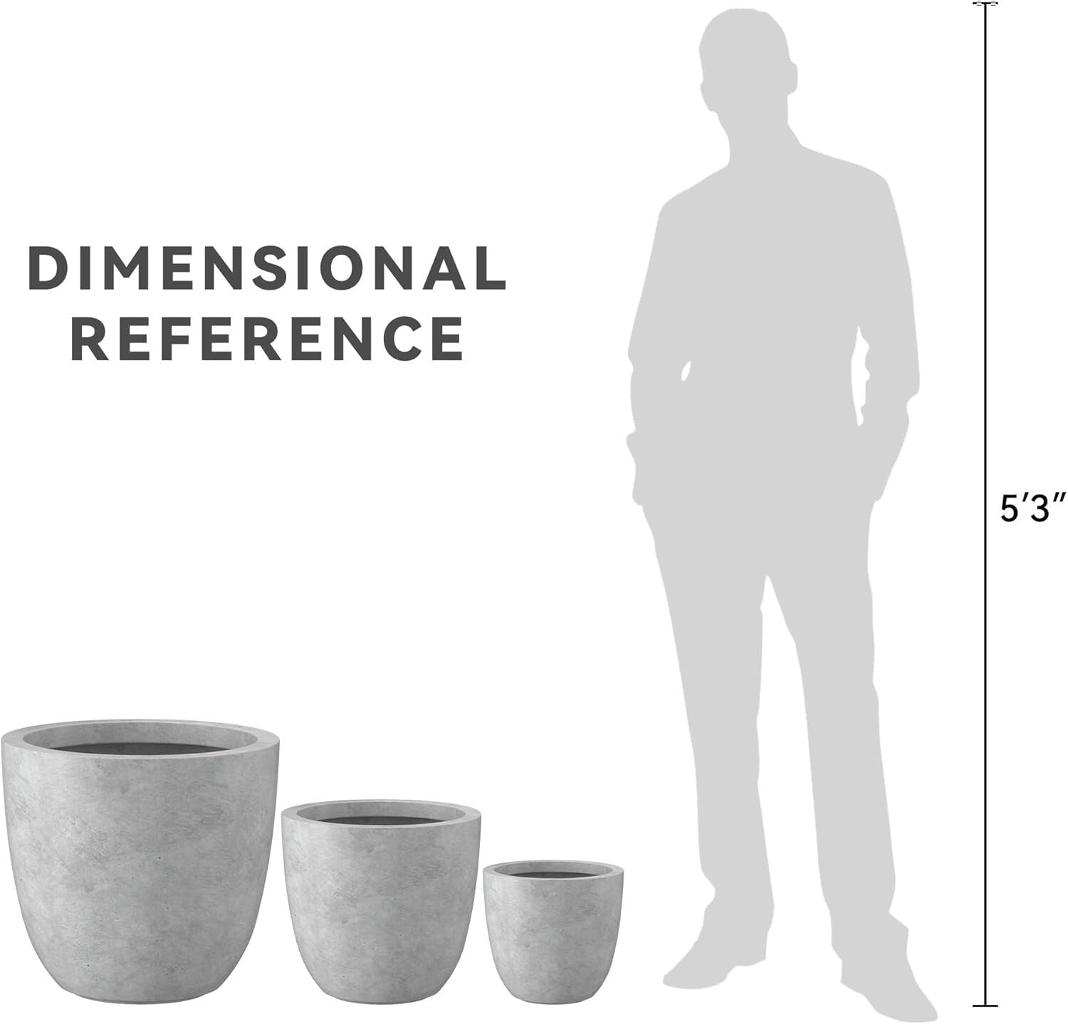 Elegant 18", 14", 10" Round Concrete Planters with Drainage for Home & Patio