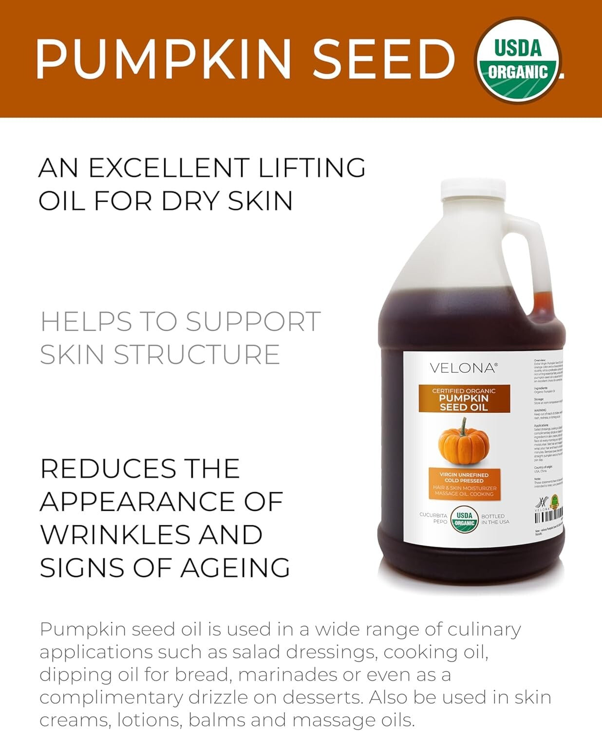 Cold Pressed Pumpkin Seed Oil - 64 Fl Oz | Natural Skin & Hair Care Essential