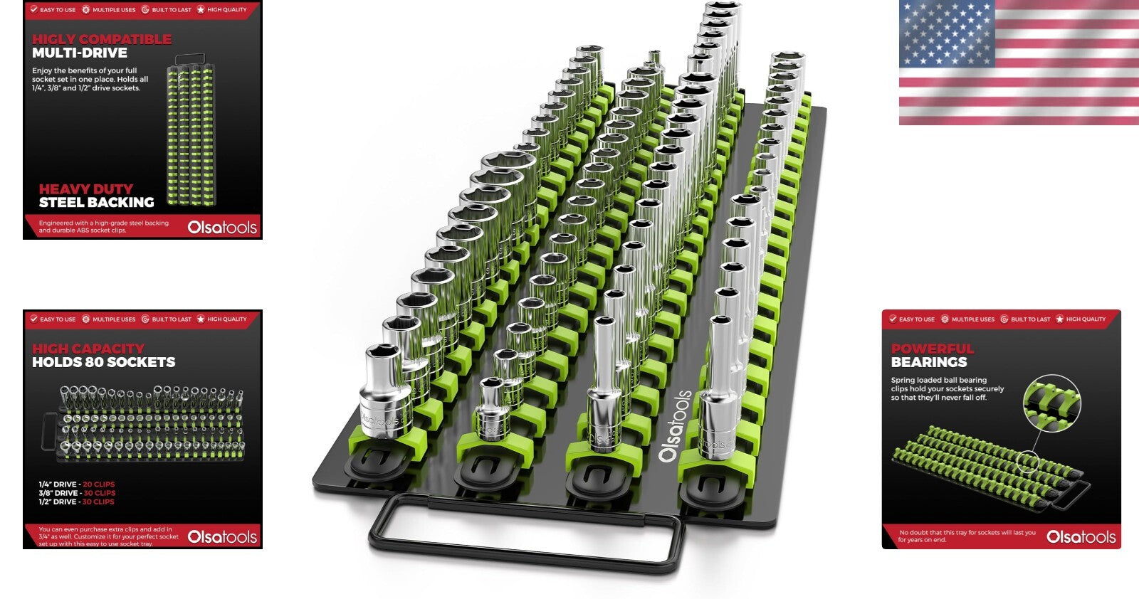 Space-Saving Socket Organizer Tray - 80 Socket Capacity with Spring-Loaded Clips
