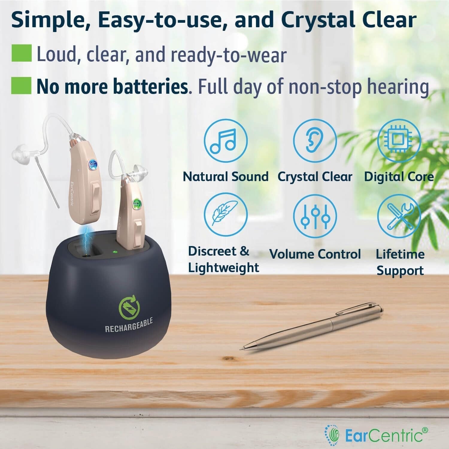 Easy-to-Use Hearing Aids for Seniors - Stylish Beige, Noise Reduction Technology