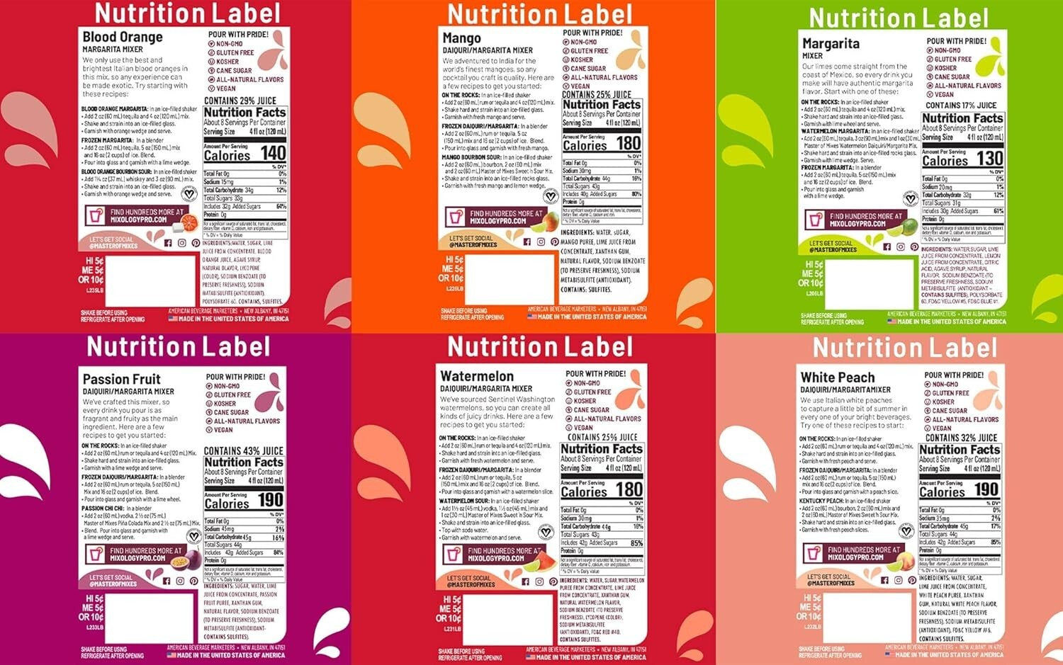 Diverse Margarita/Daiquiri Mix Variety - 6 Ready Bottles + Salt Tub for Parties