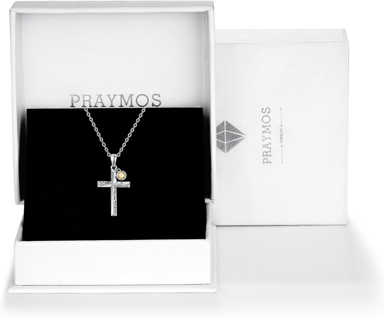 Personalized Birthstone Cross Necklace in 925 Sterling Silver for Men & Women