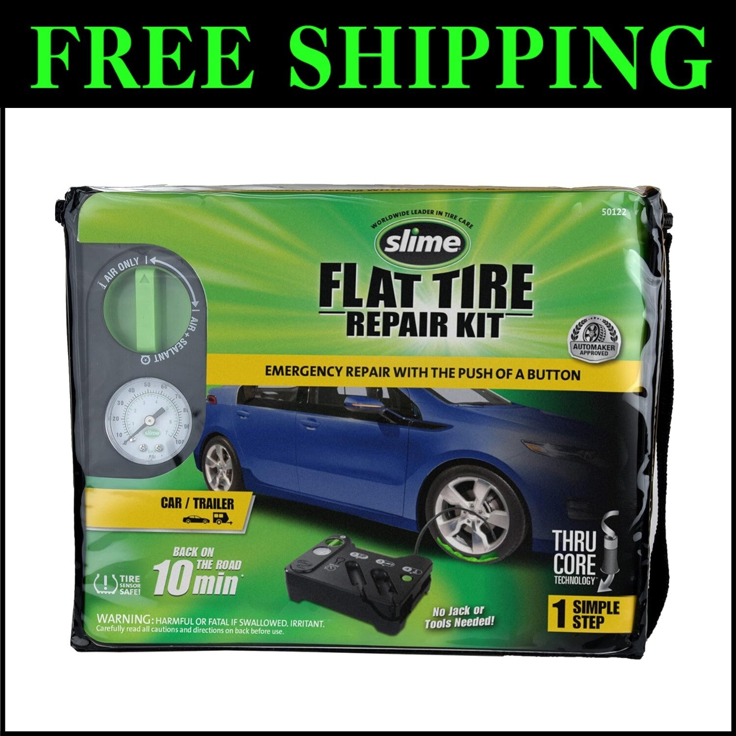 Emergency Flat Tire Repair Kit: Analog Inflator & Sealant for Quick Fixes