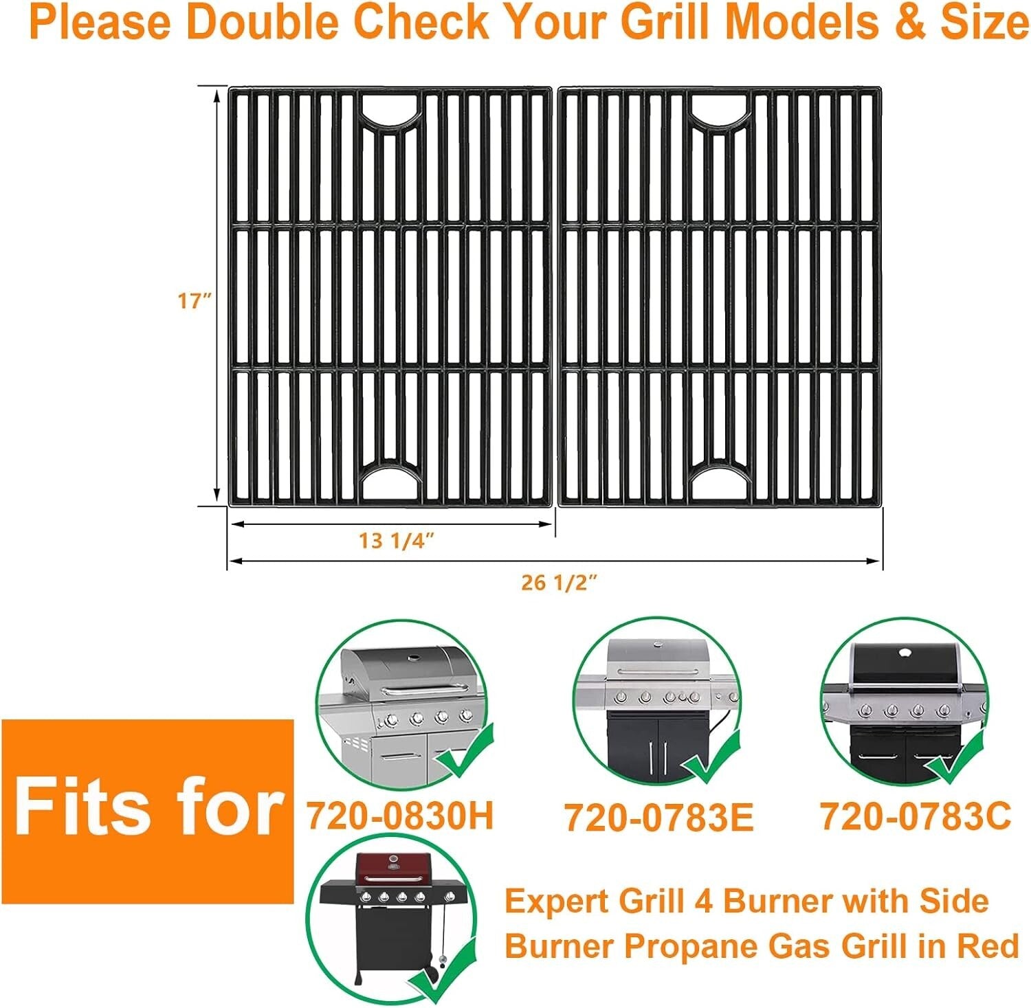 Durable 17-Inch Cast Iron Grill Grates - Perfect for Nexgrill and Kenmore Grills