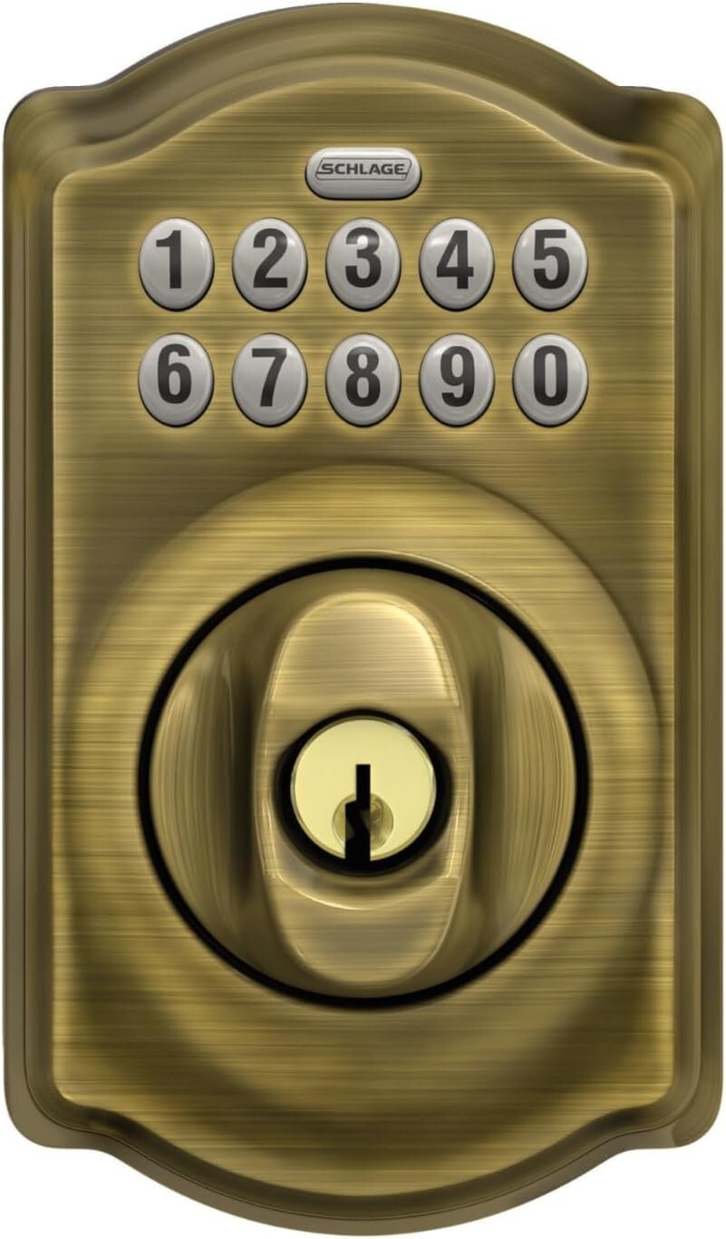 Antique Brass Keyless Entry Lock with Illuminated Keypad for Enhanced Security
