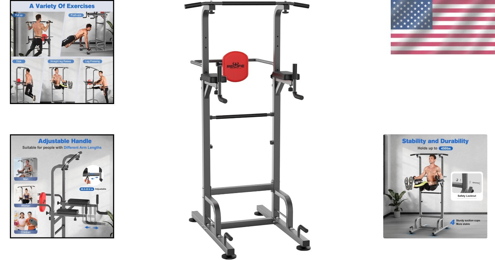 Compact Pull Up Bar Station - Multi-Function 450LBS Dip Station for Home Gym