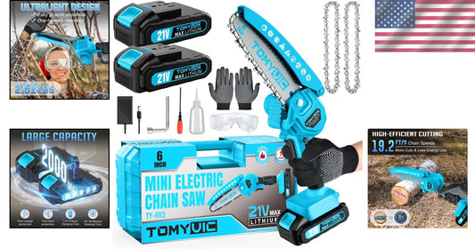 Effortless Tree Trimming with 6-Inch Cordless Mini Chainsaw - 2 Battery Included