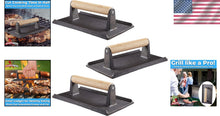 Load image into Gallery viewer, Extra-Large Cast Iron Grill Press Set - 3 Pre-Seasoned Weights with Wood Handles