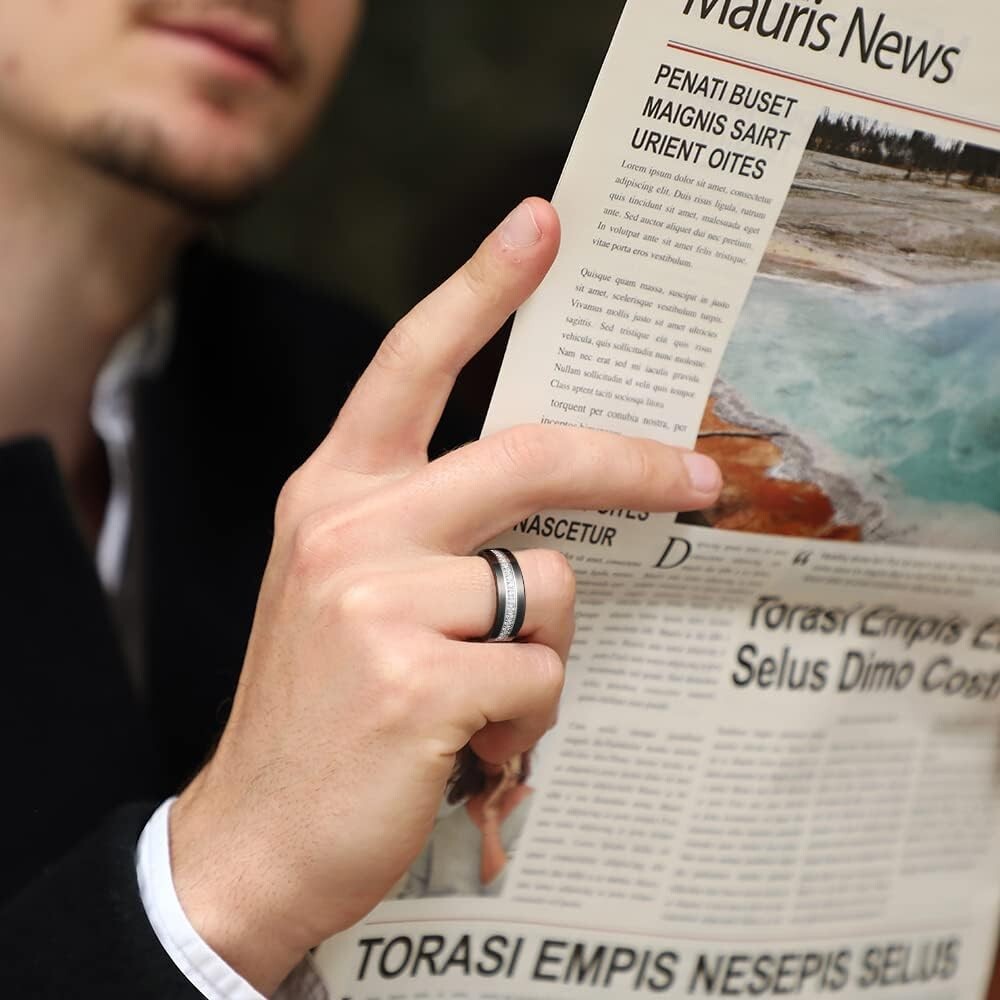 Men's Paid Engagement Ring in Tungsten - Comfort Fit with Cubic Zirconia Shine