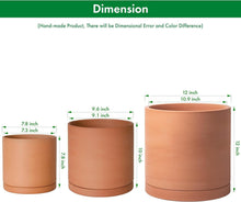 Load image into Gallery viewer, Handcrafted Terracotta Planters with Drainage and Saucer - Set of 3 Modern Pots