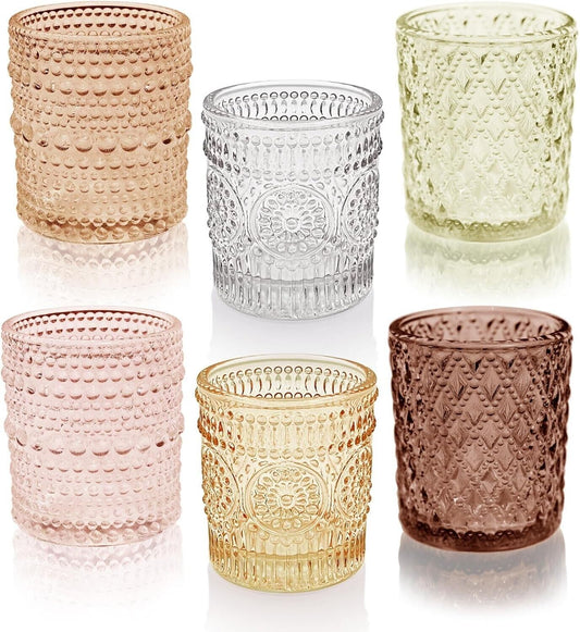 Durable 24-Piece Glass Candle Holders Set - 3 Patterns, Perfect for Centerpieces