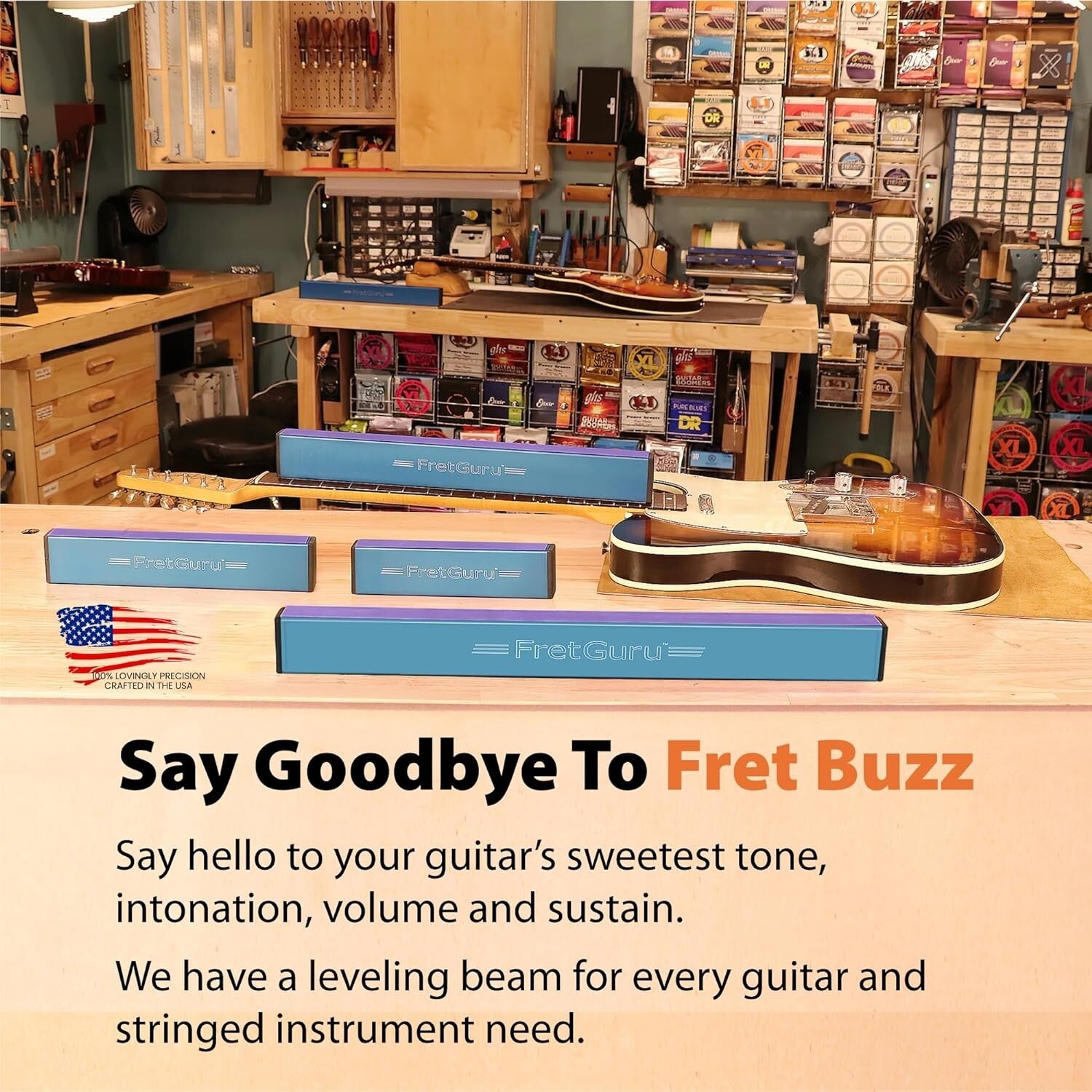 Quick and Efficient 21" Fret Leveling Tool with Peel-and-Stick Sandpaper