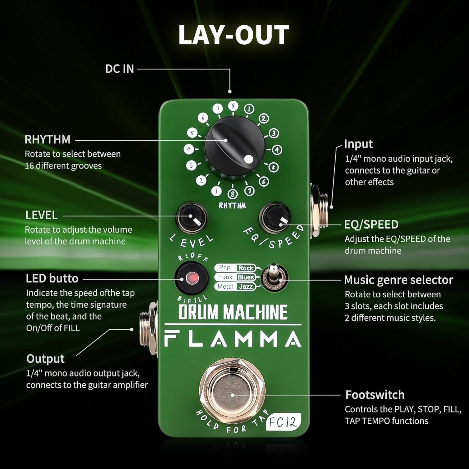 Metal Drum Machine Guitar Pedal with 48 Grooves & Real-Time Fill Function