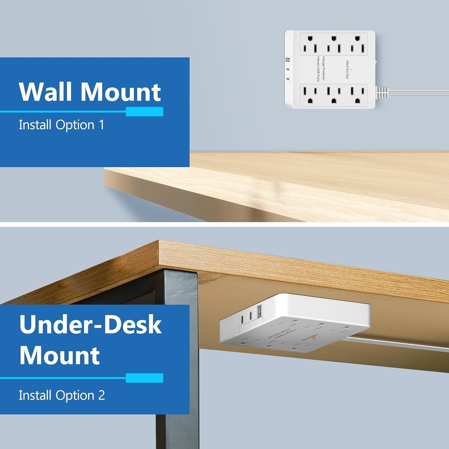6-Outlet Surge Protector with USB-A & USB-C - Ultra-Thin Flat-Plug Power Strip