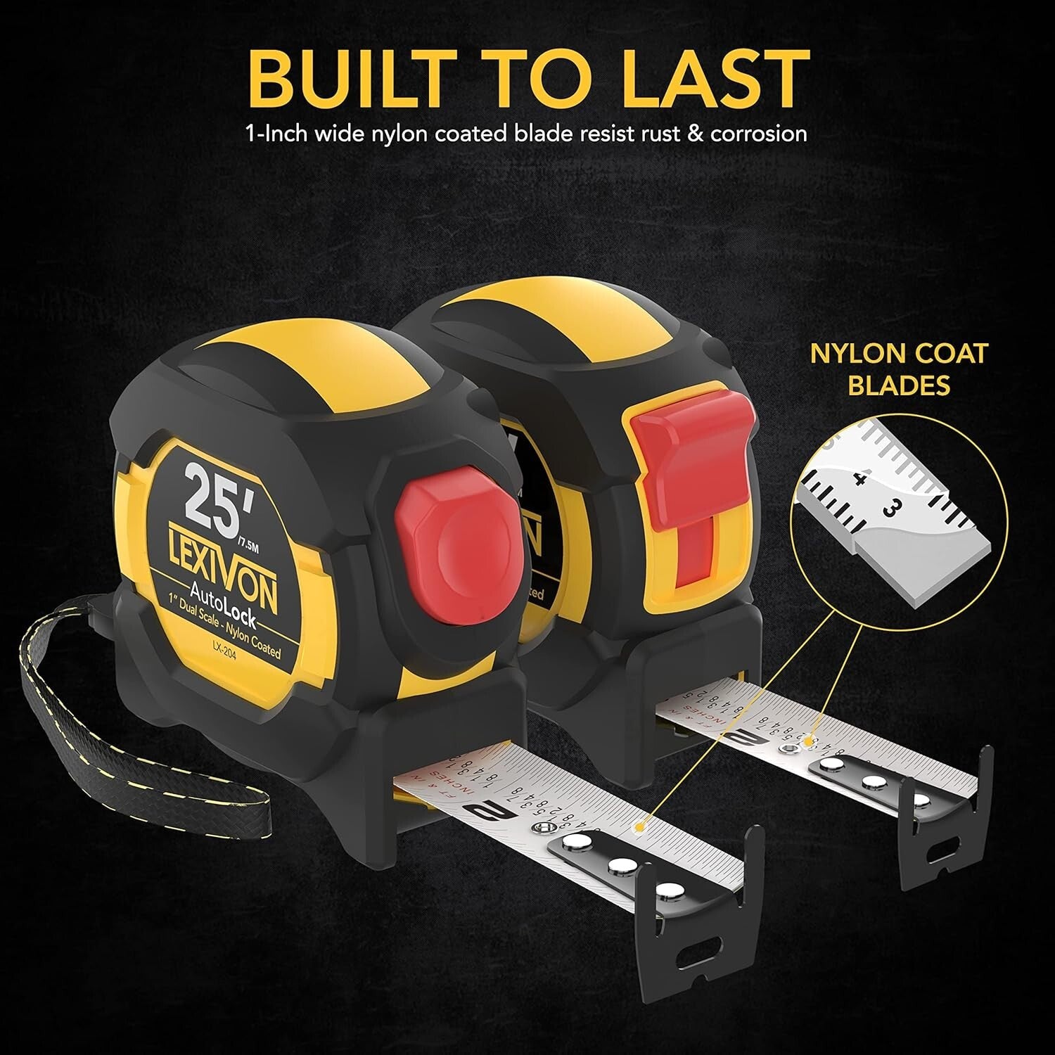 25Ft Nylon-Coated Tape Measure Set - 4-Pack with Precision DualLock Feature