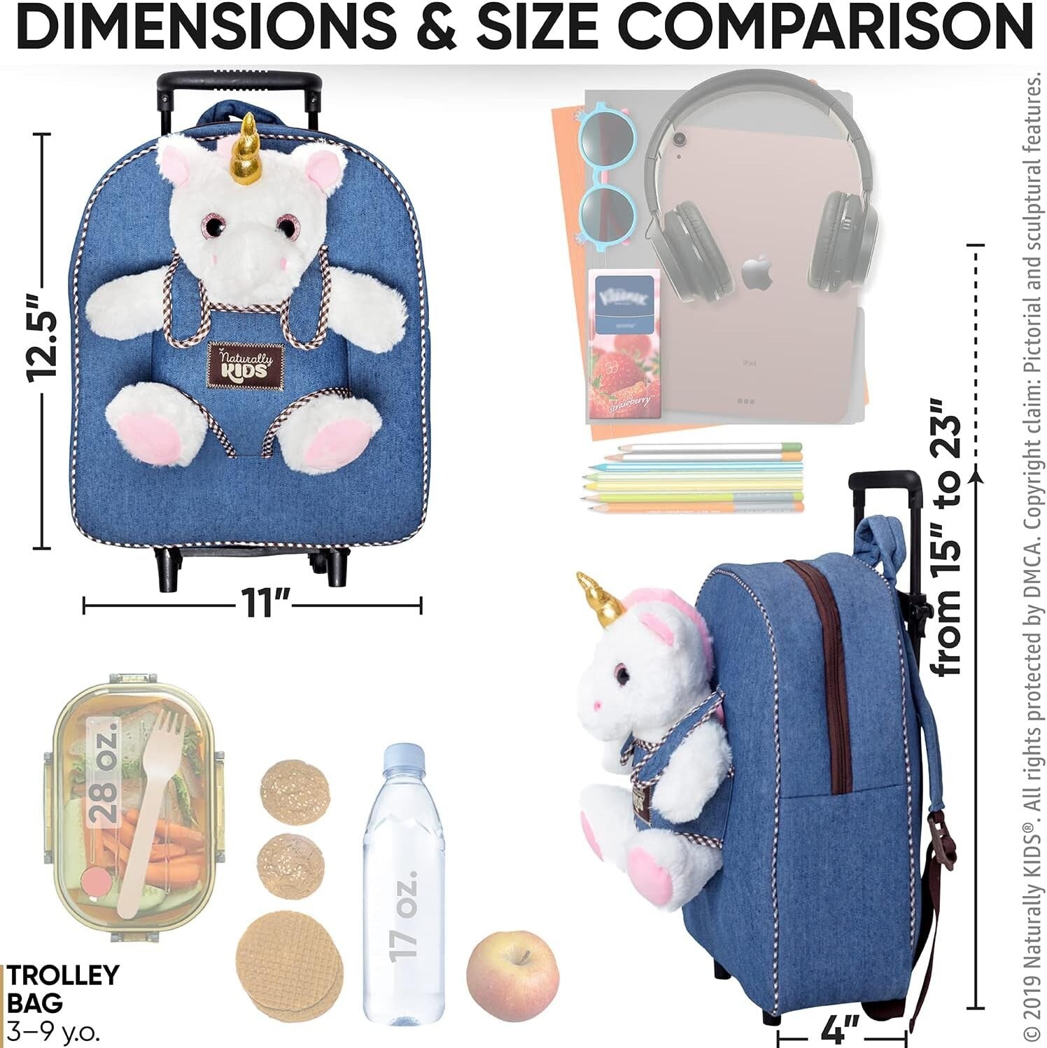 Lightweight Unicorn Kids Suitcase with Rolling Wheels - Ideal for 3-9 Years