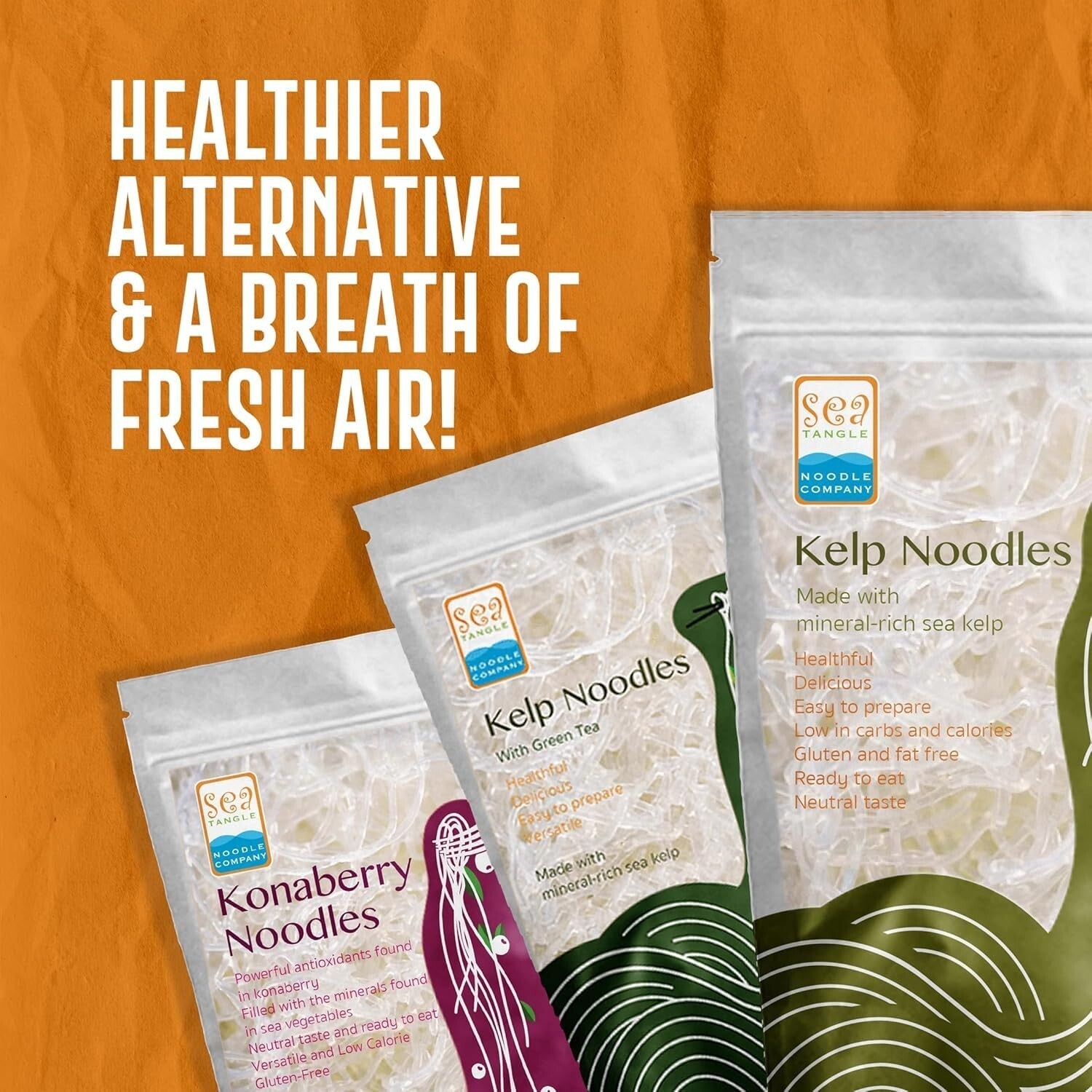 Quick Prep Sea Tangle Kelp Noodles - 6 Pack of Low Cal & Nutritious Alternatives