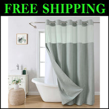 Load image into Gallery viewer, Luxurious Sage Green Shower Curtain with Linen Texture &amp; Snap-In Liner 71x80