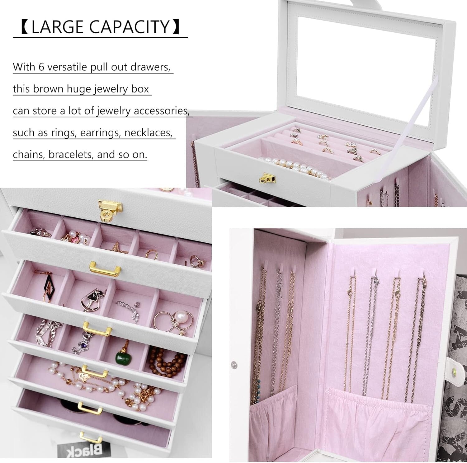 Portable 6-Tier Jewelry Organizer with 5 Drawers and Velvet Lining - Gift Idea