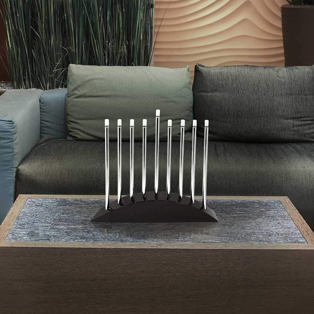 Modern Chanukah Menorah - Black & Silver LED Design with Multi-Power Options