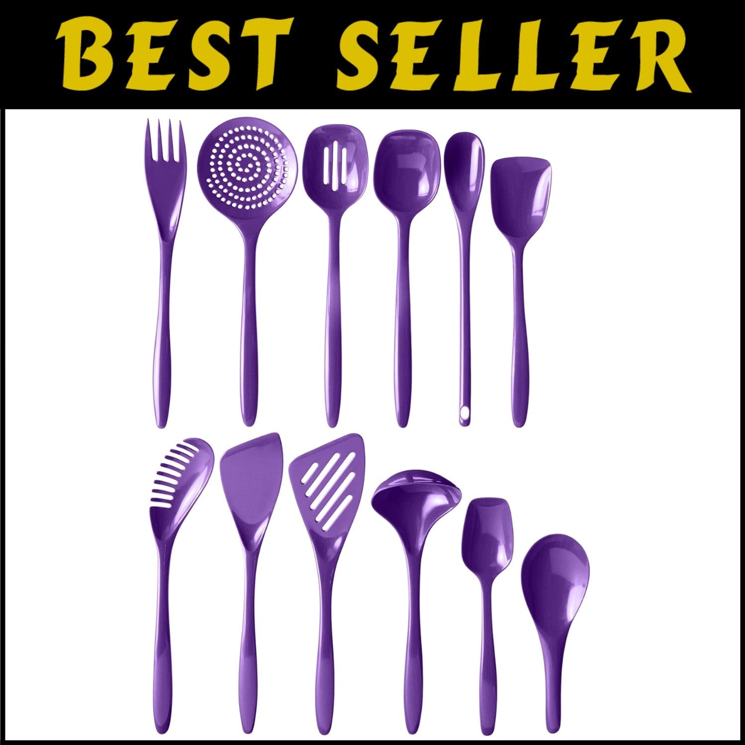Durable Purple Melamine Utensils Set (12 Pieces) - Ideal for Serving & Cooking