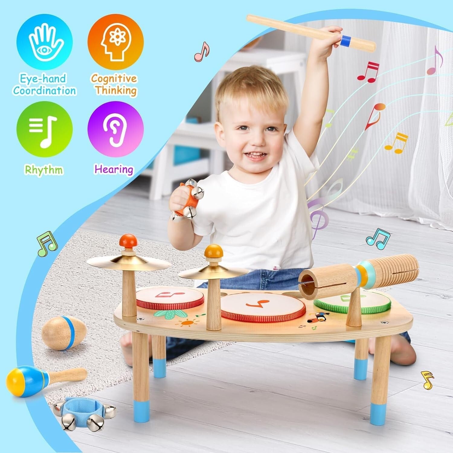 Sturdy Kids Drum Set with Professional Sound - 11 Musical Instruments Included