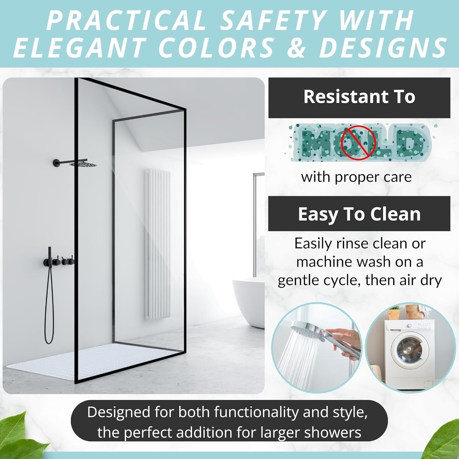 Clear XL Shower Mat with Secure Suction Cups - 47x32 Inch Safety Essential