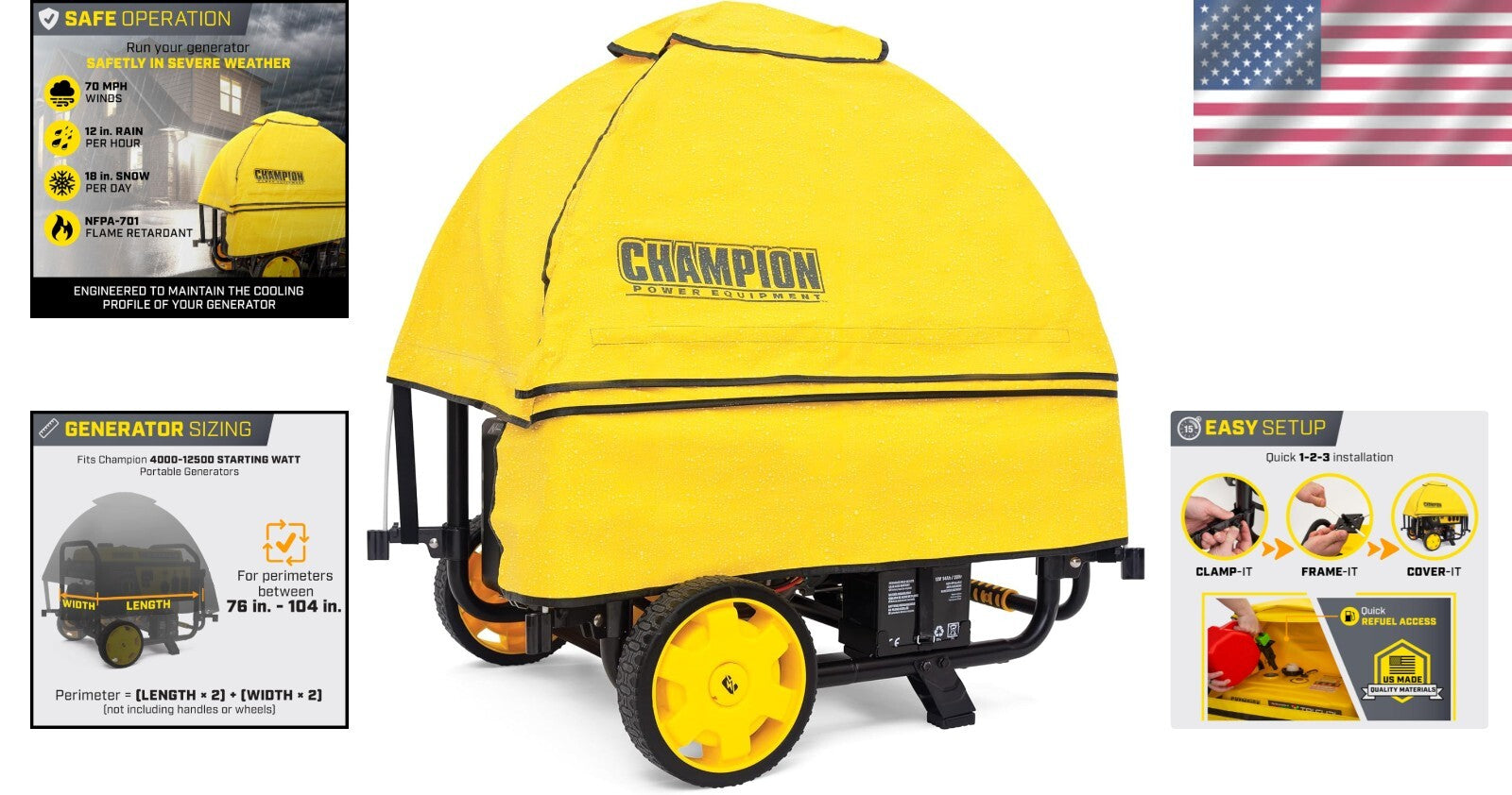 NFPA Rated Waterproof Cover for 4,000-12,500 Watt Generators - GenTent Support