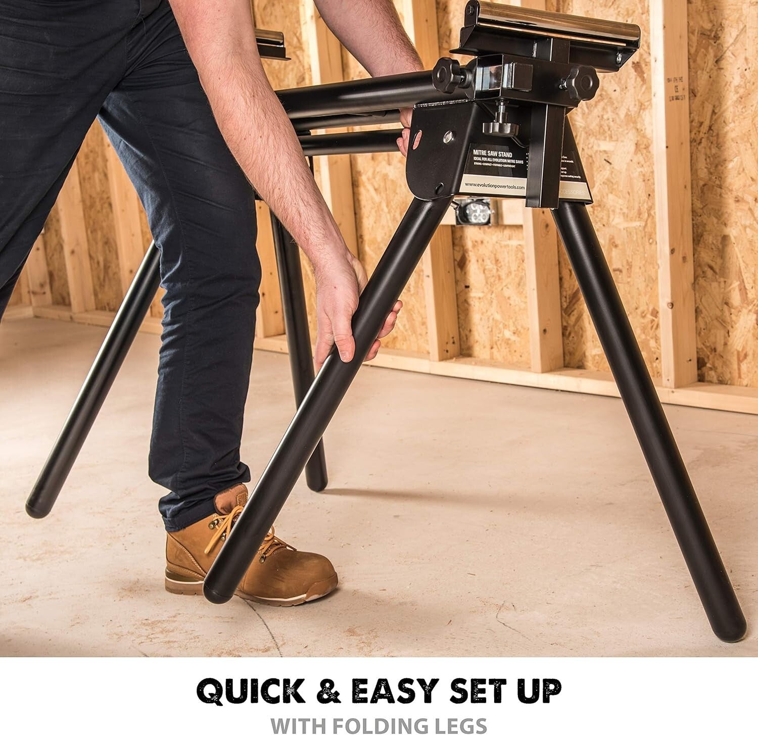 Compact Folding Miter Saw Stand with Universal Mounting & Quick Release Brackets