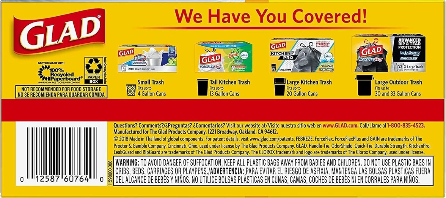 Unscented Heavy-Duty Kitchen Trash Bags with Handle-Tie Closure - 13 Gallons