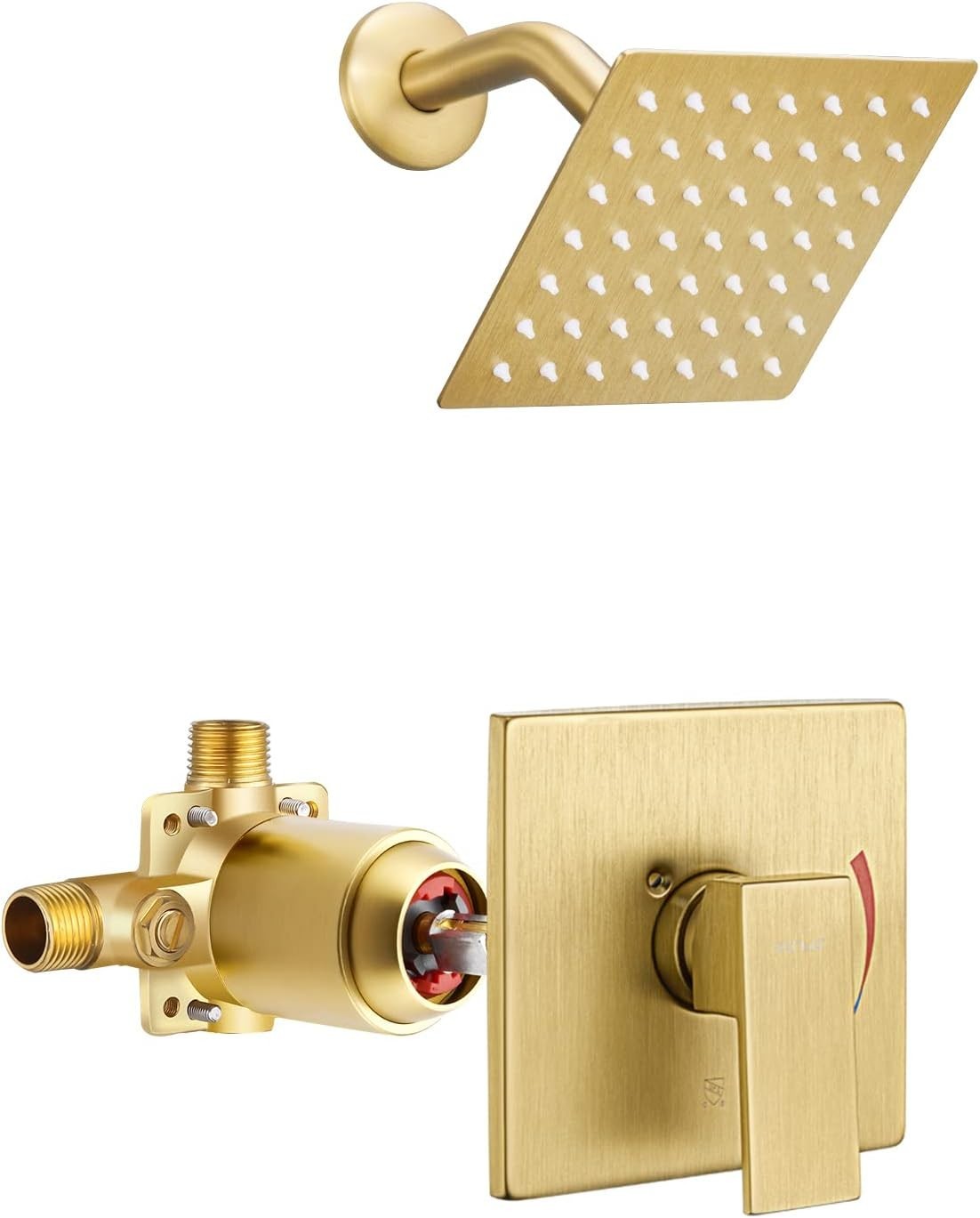 Brushed Gold Shower Faucet Set - Rain Shower Head, Valve & Trim Included