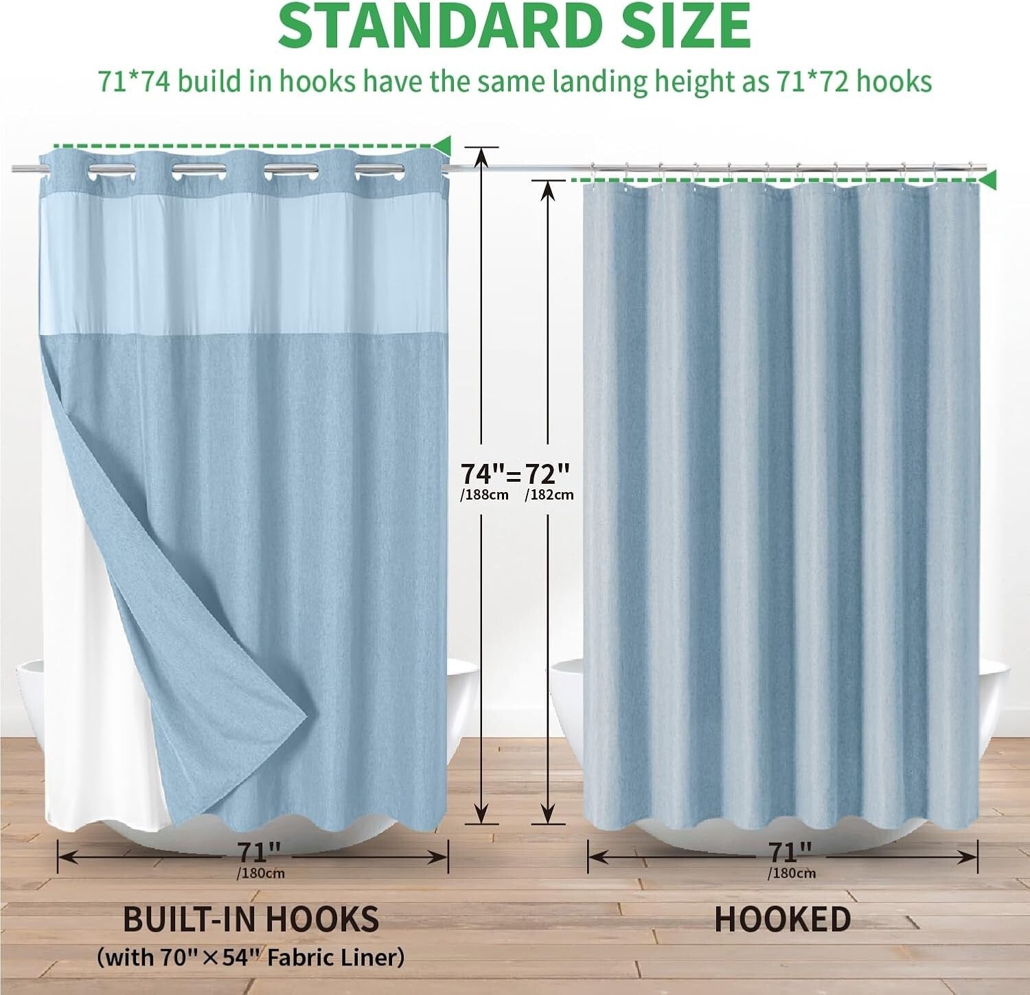 Elegant Fog Blue Shower Curtain with Detachable Liner - Spa Experience at Home