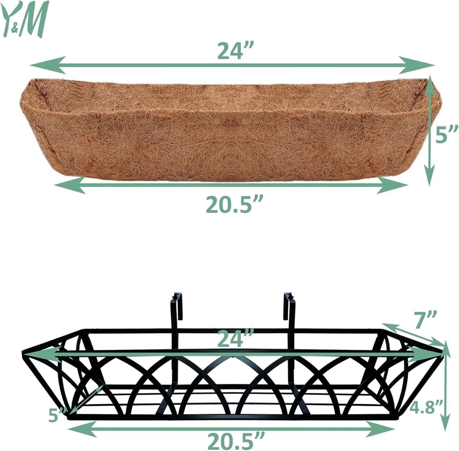 Durable 24-Inch Hanging Metal Planters with Coco Liner for Outdoor Gardens