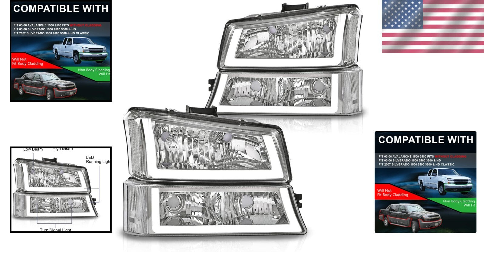 Direct Bolt-On Chrome Headlight Assembly for 2003-2006 Chevy Silverado 1500/2500