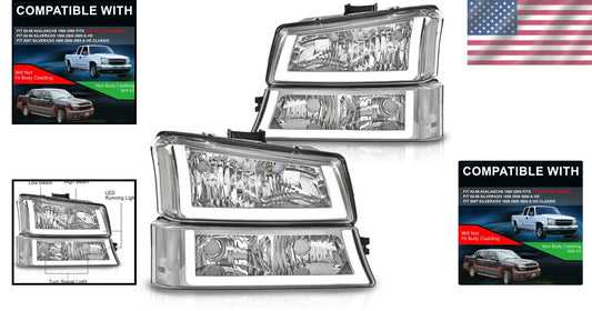 Direct Bolt-On Chrome Headlight Assembly for 2003-2006 Chevy Silverado 1500/2500