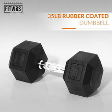 Load image into Gallery viewer, Durable 35 lb Hex Dumbbell - Rubber Coated, Non-Slip Hand Weight for Versatil...