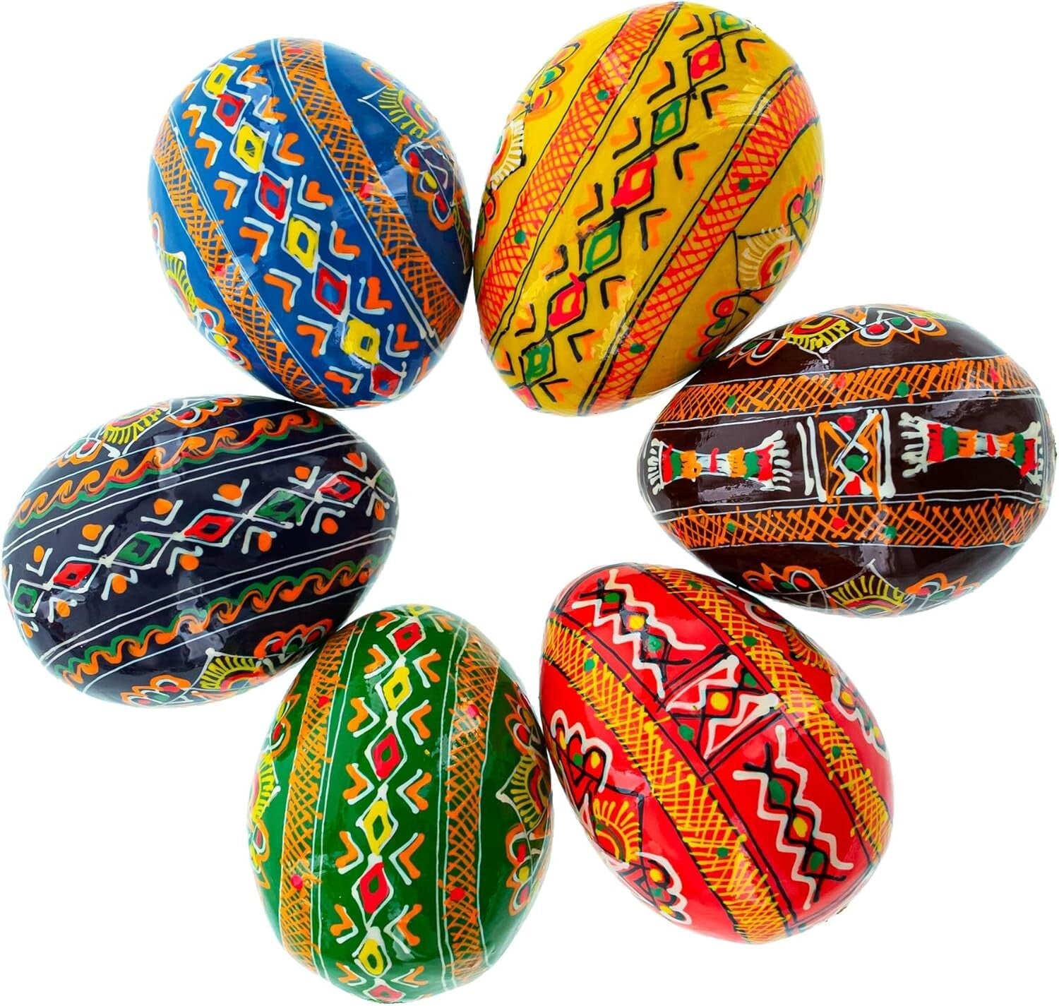 Collectible Ukrainian Wooden Easter Eggs – Six Vibrant 2.5" Folk Art Pieces