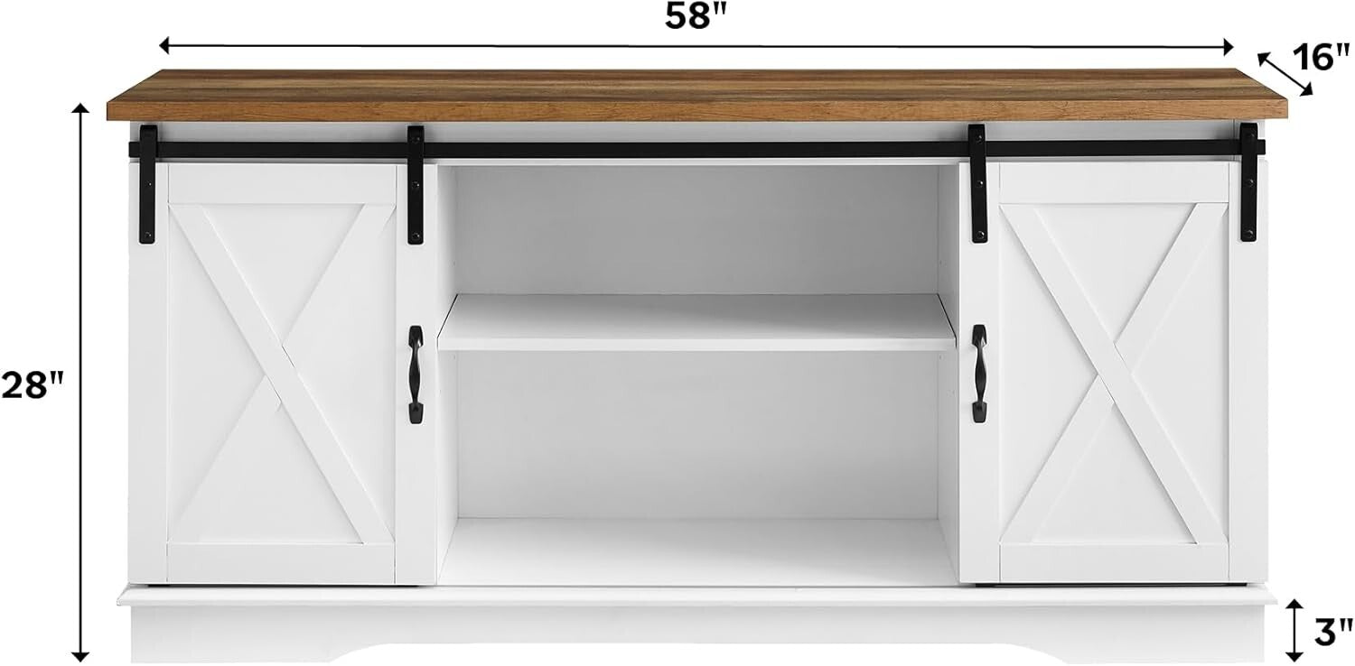 Charming 58-Inch Stone Grey TV Stand with Sliding Doors and 3 Adjustable Shelves