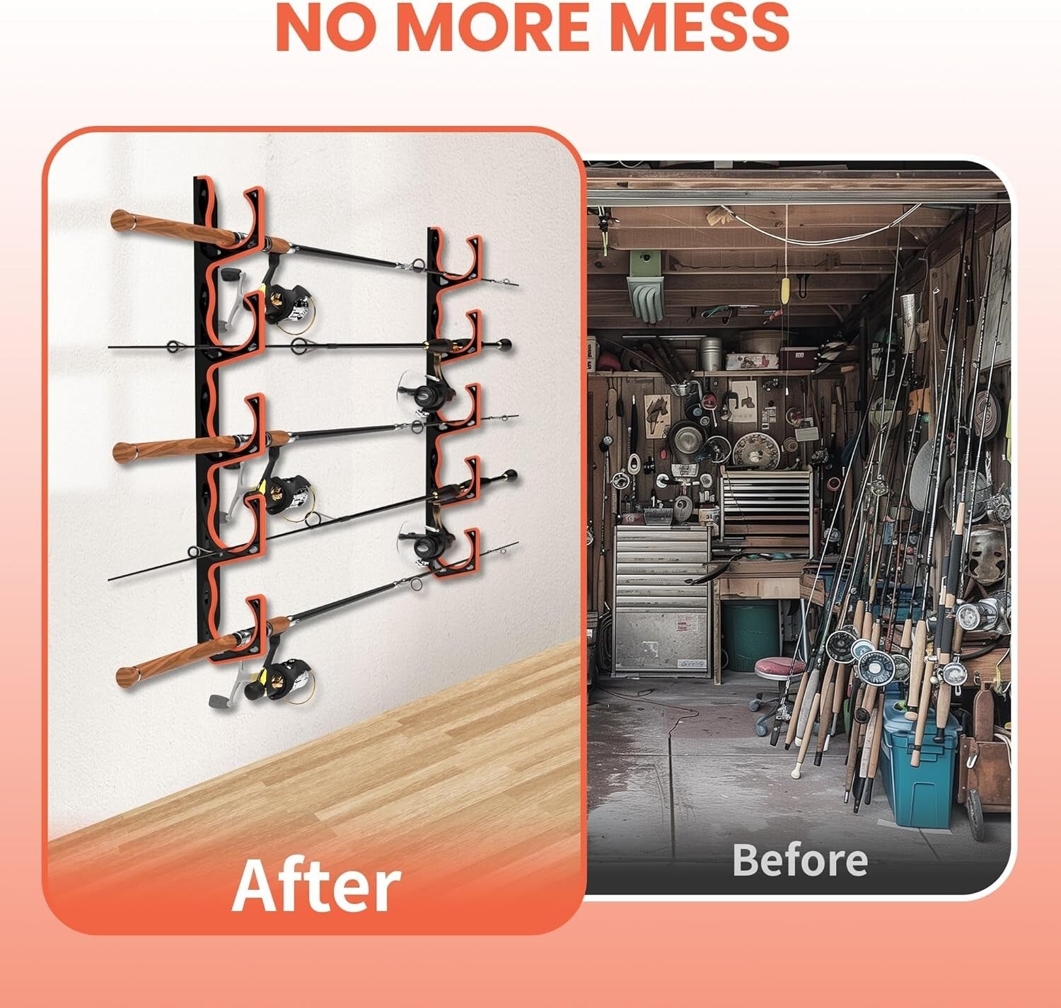 Organize Your Garage with 8 Pack Fishing Rod Holder - Durable Wall Mount System