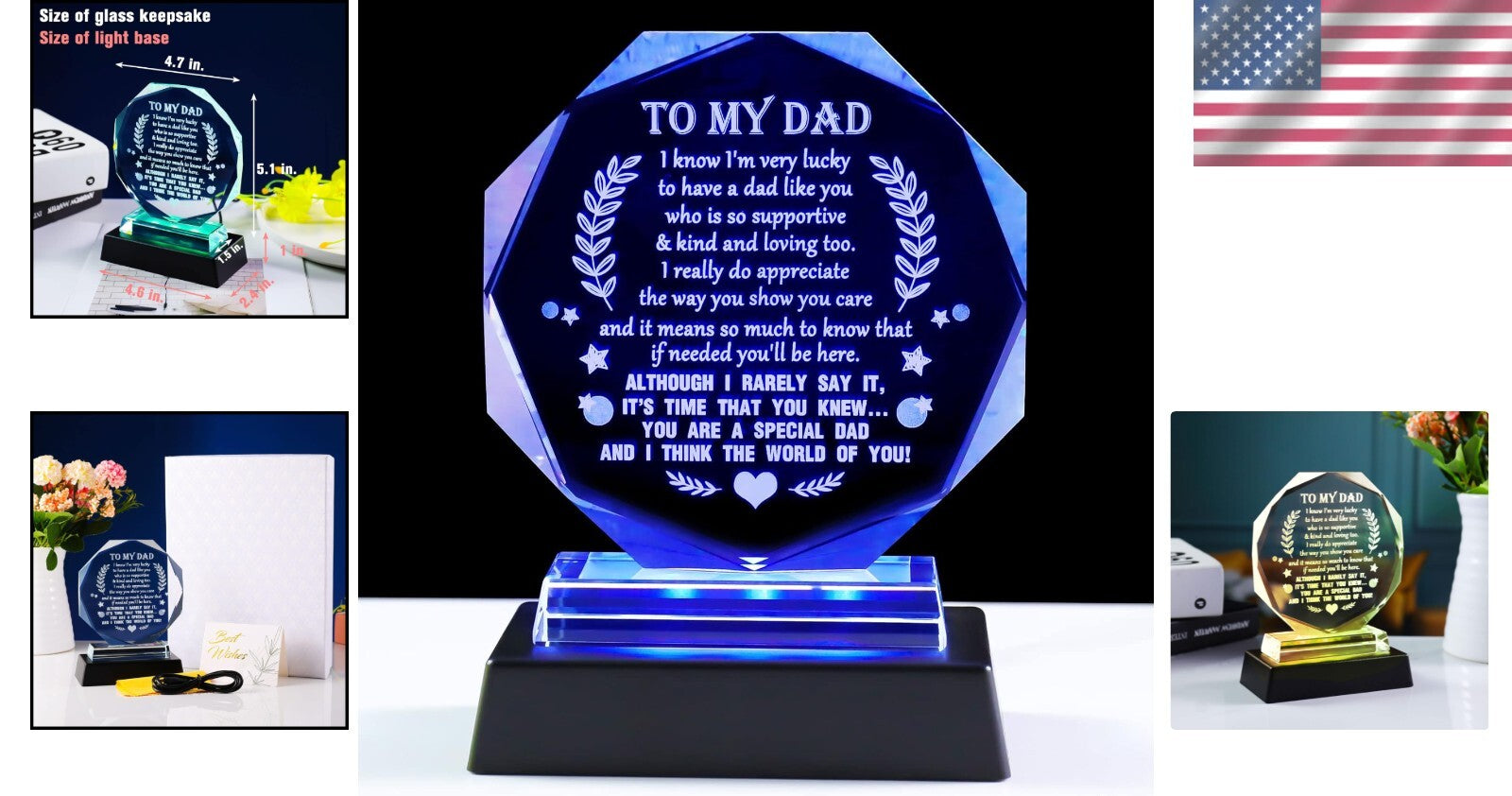 Elegant Glass Keepsake for Dad with LED Base - Meaningful Gift for Any Occasion