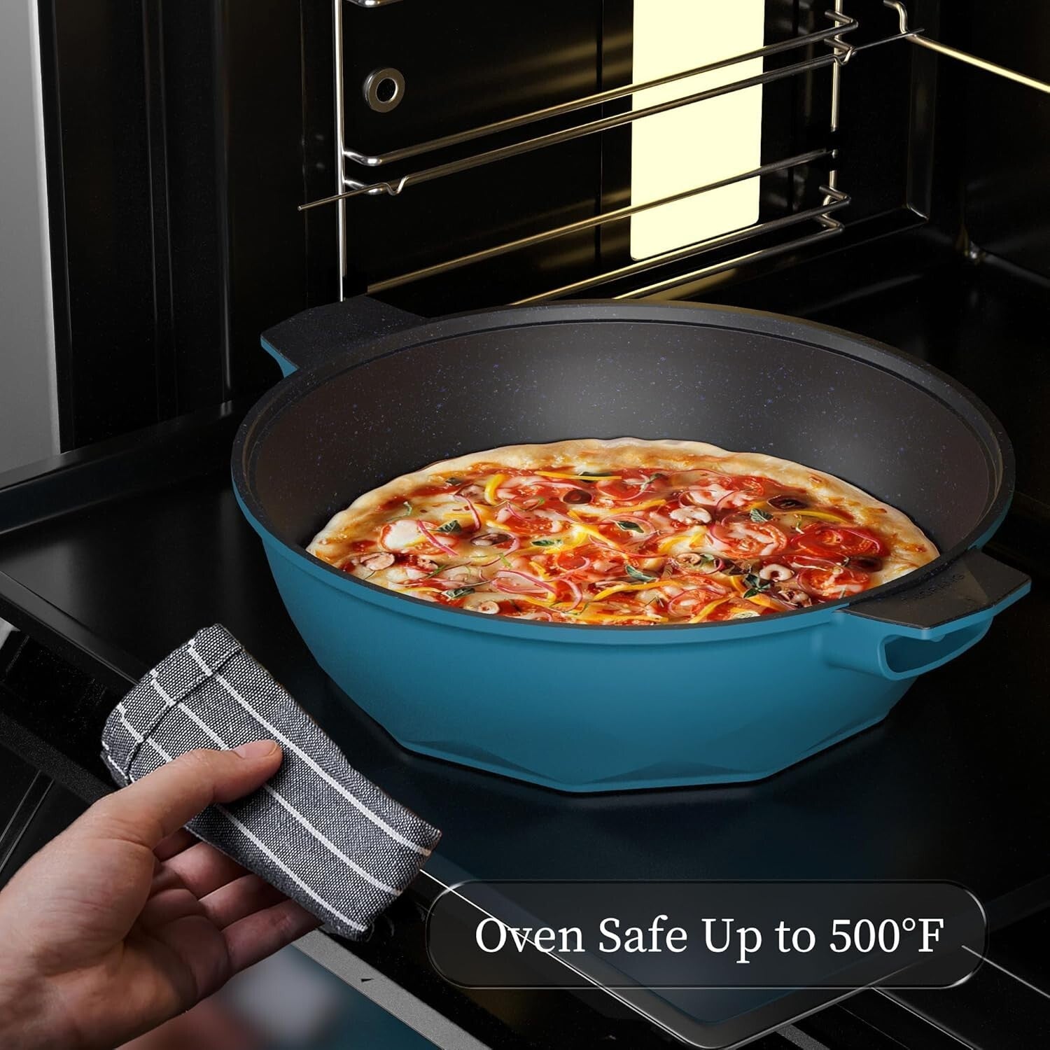 Non-Toxic 5 Quart Deep Frying Pan with Detachable Handle - Heat Indicator