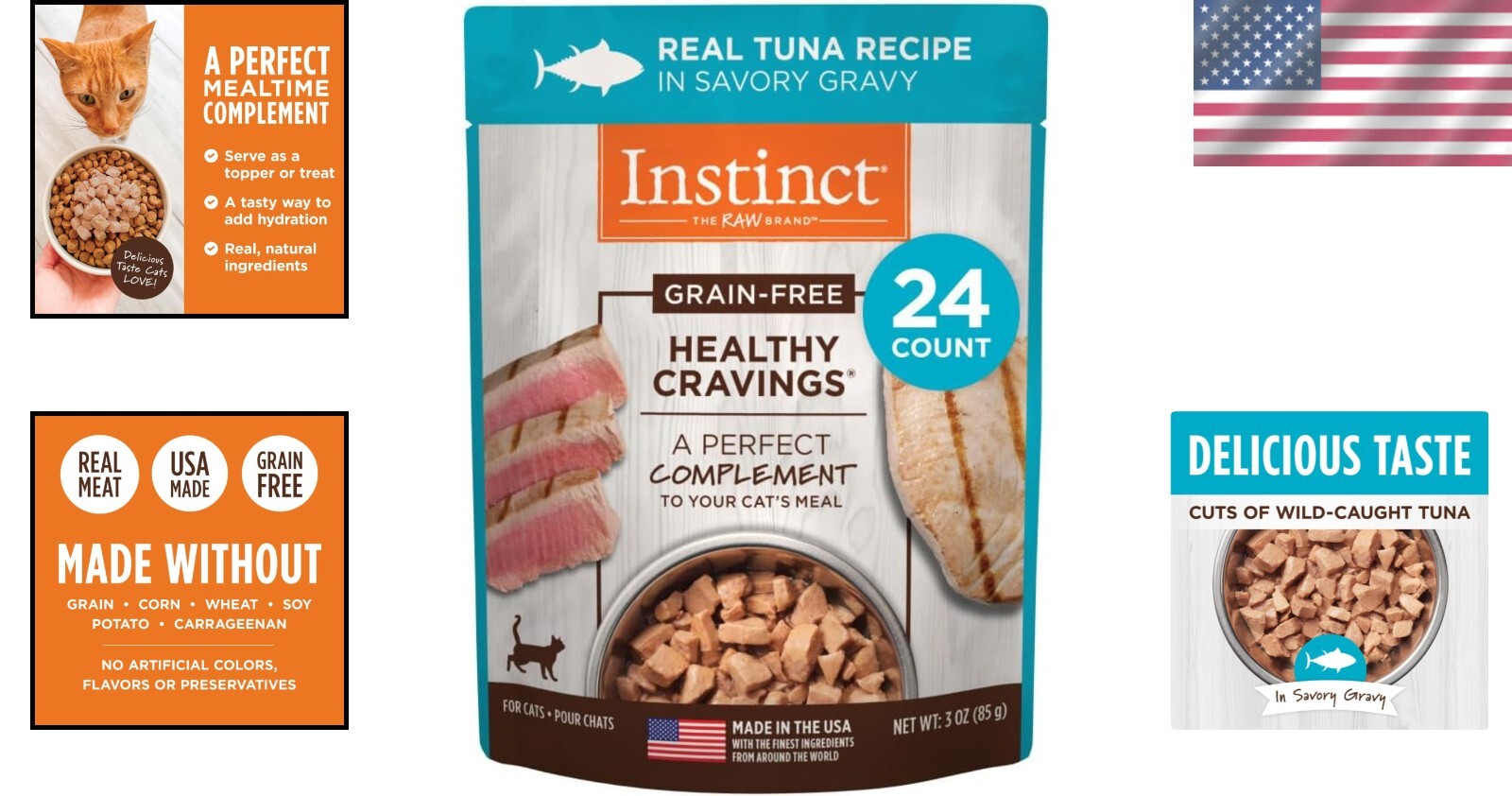 Healthy Cravings Wet Cat Food Topper - Grain-Free Tuna in Savory Gravy, 24 Packs